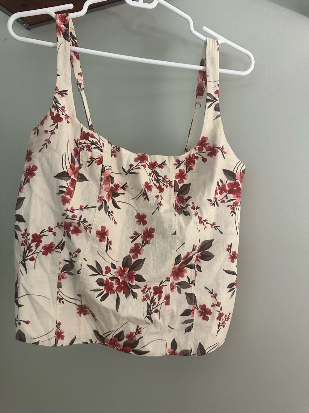 Abercrombie & Fitch Cream Floral Camisole with Red Blossoms